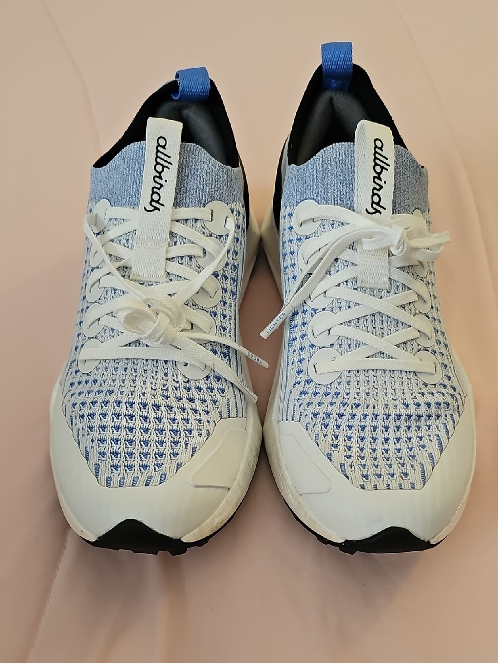 Allbirds Tree Flyer 2 White & Light Blue Knit Casual Sneakers, Women's Size 7